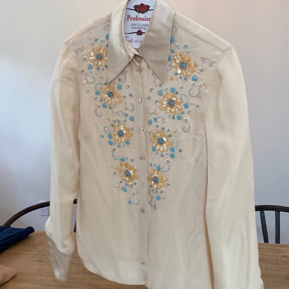 Escada beaded satin and silk blouse